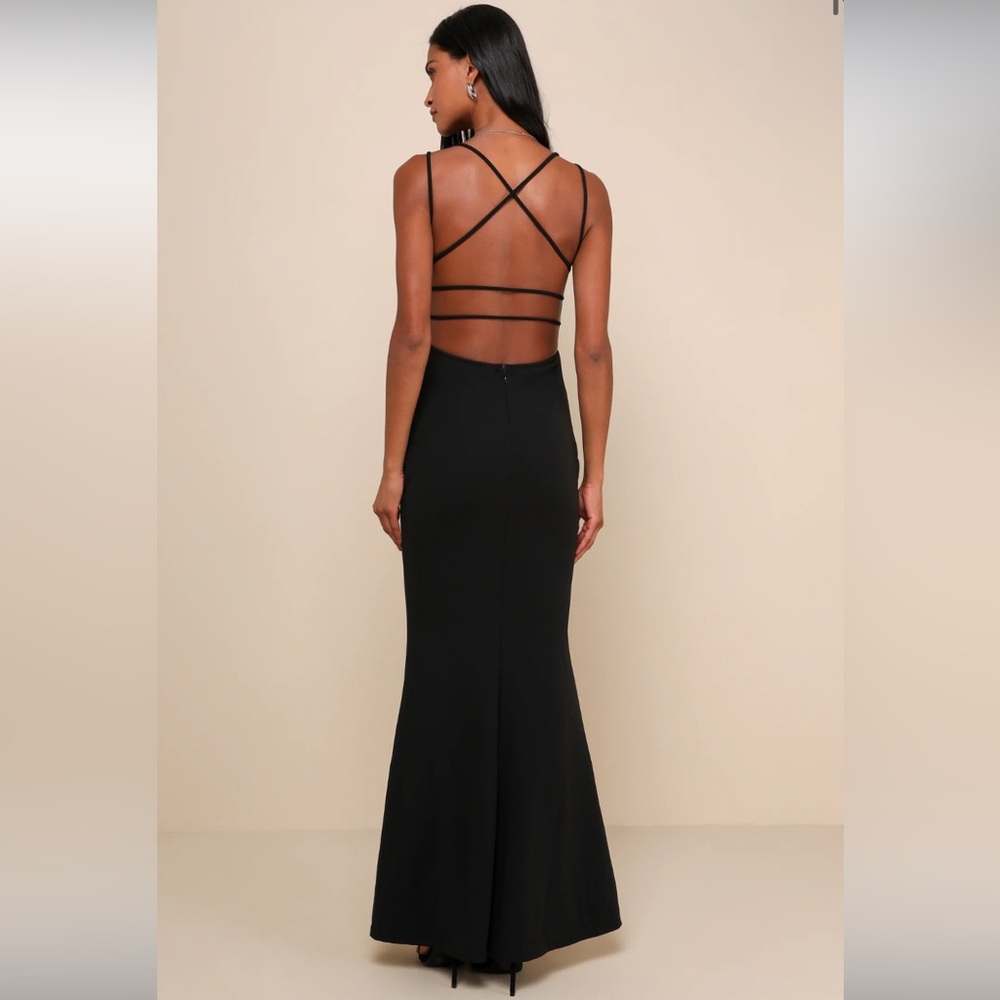 Lulu's All this Allure Black Strappy Backless Mermaid Maxi Dress